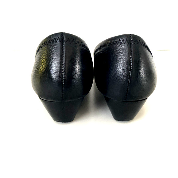 Tory Burch Kitty Tumbled Leather Black Wedge Pump Peep Toe Slip On Tonal Logo 6 - Picture 8 of 9